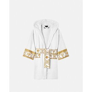 NWT Versace Kids Terry Allover Logo Long Sleeve I Heart Baroque Bathrobe White L